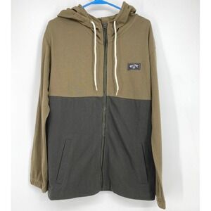 Billabong Mens Small Full‎ Zip Hoodie Color Block Olive Green Casual Jacket